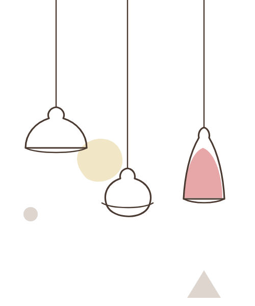 Line drawing of three pendant lamps